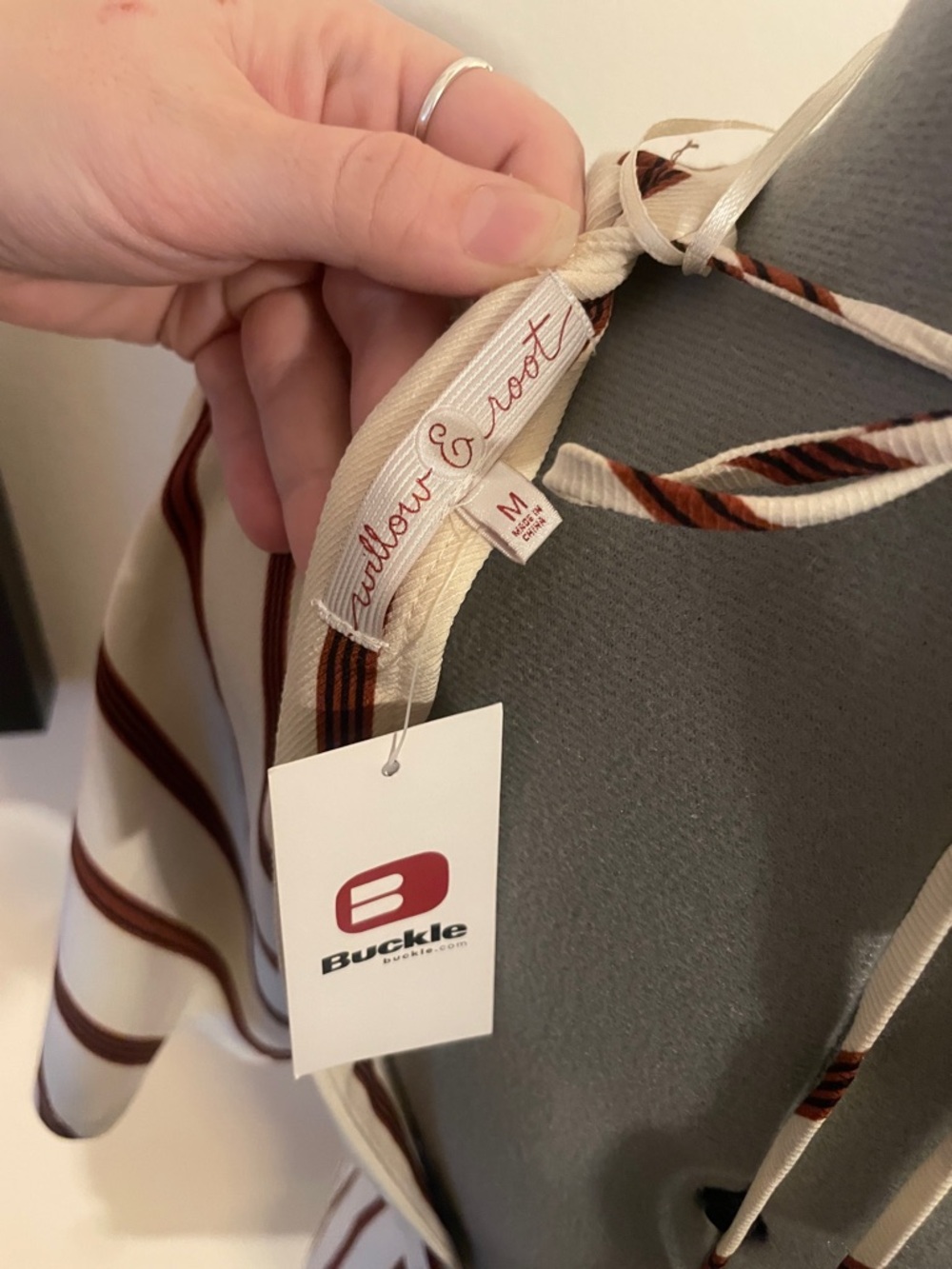 Striped Cream & Deep Red V-Neck Mini Dress - Picture 2 of 7